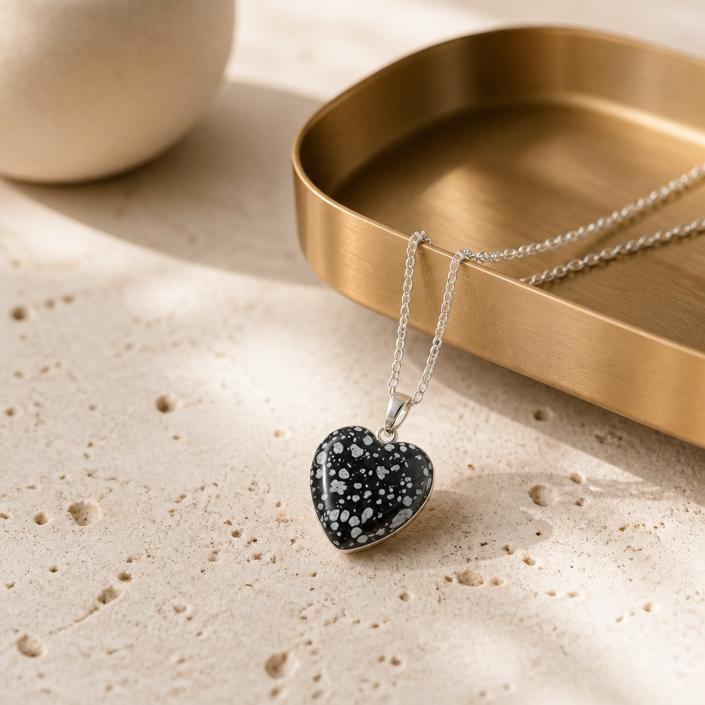 Black Speckled Heart Necklace
