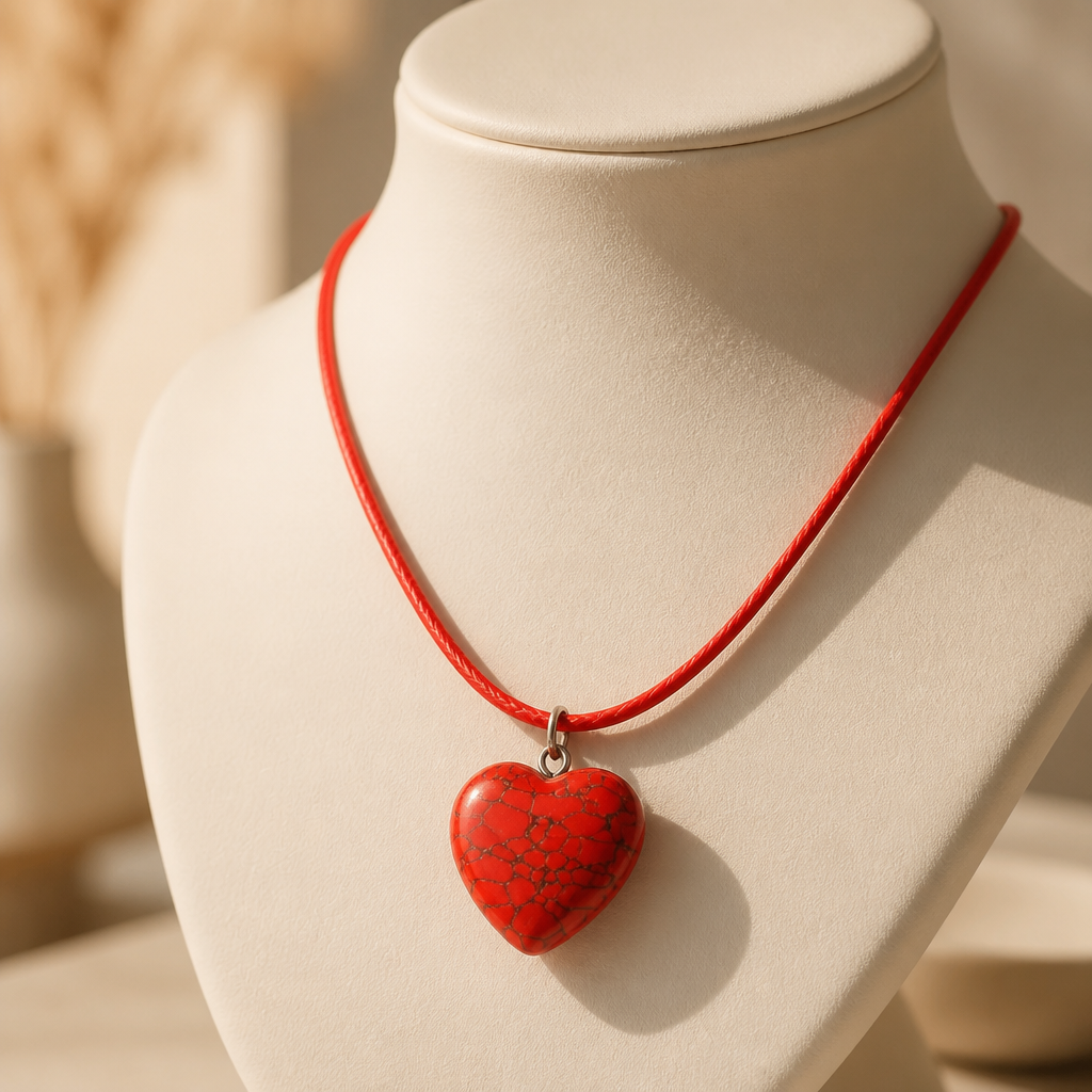 Red crackle heart necklace