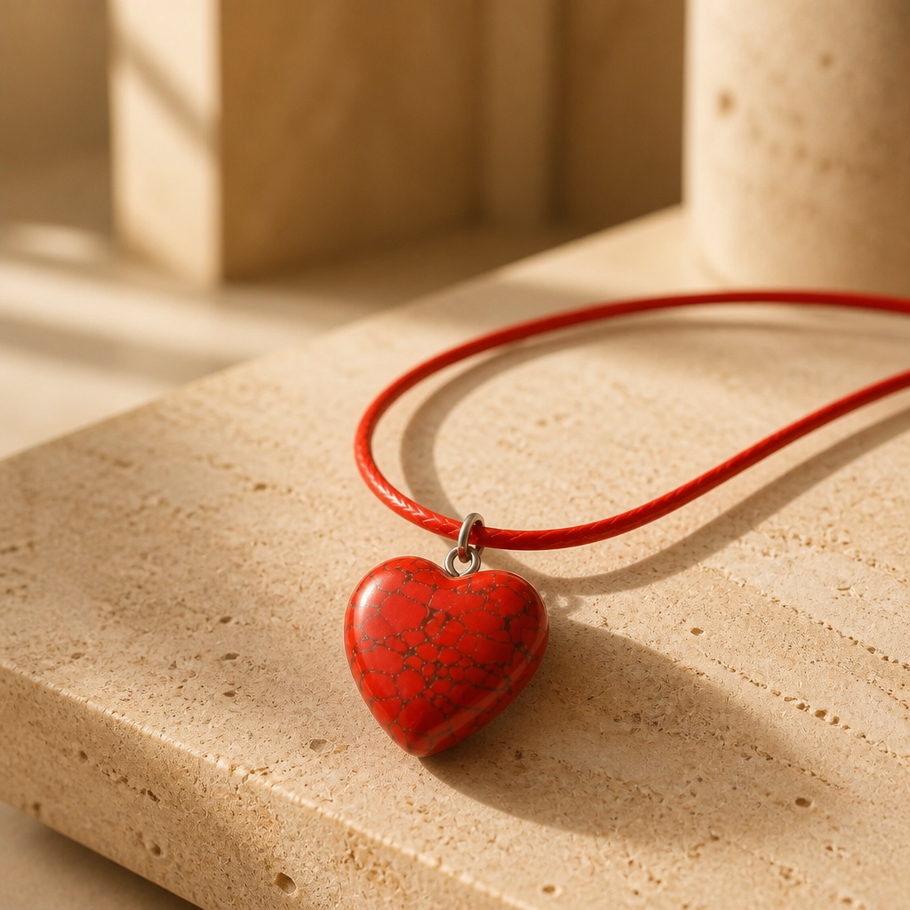 Red crackle heart necklace