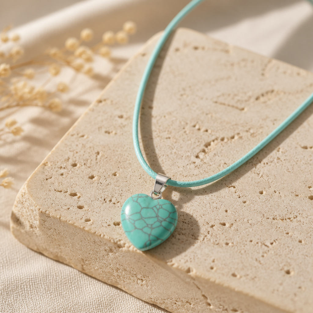 Blue crackle heart necklace