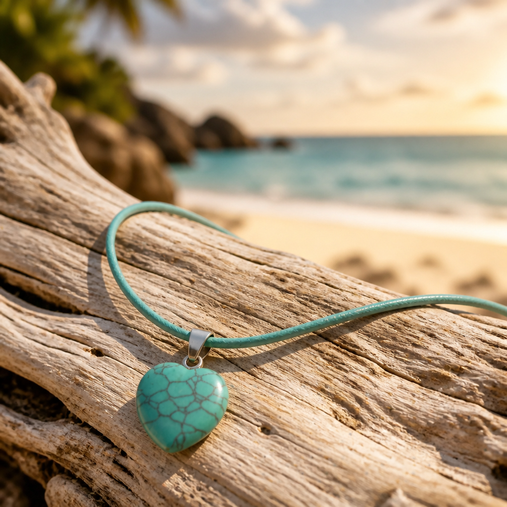 Blue crackle heart necklace