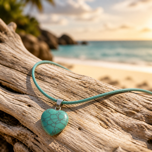 Blue crackle heart necklace